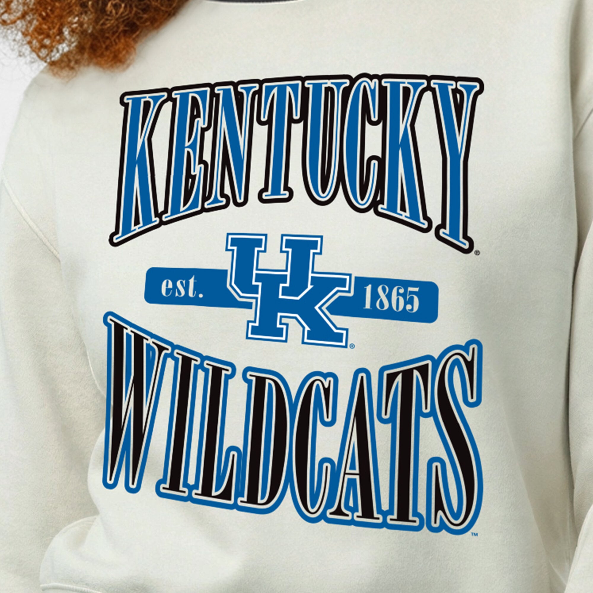 Women's Champion White Kentucky Wildcats Yarn Dye Rib Reverse Weave Crew Sweatshirt